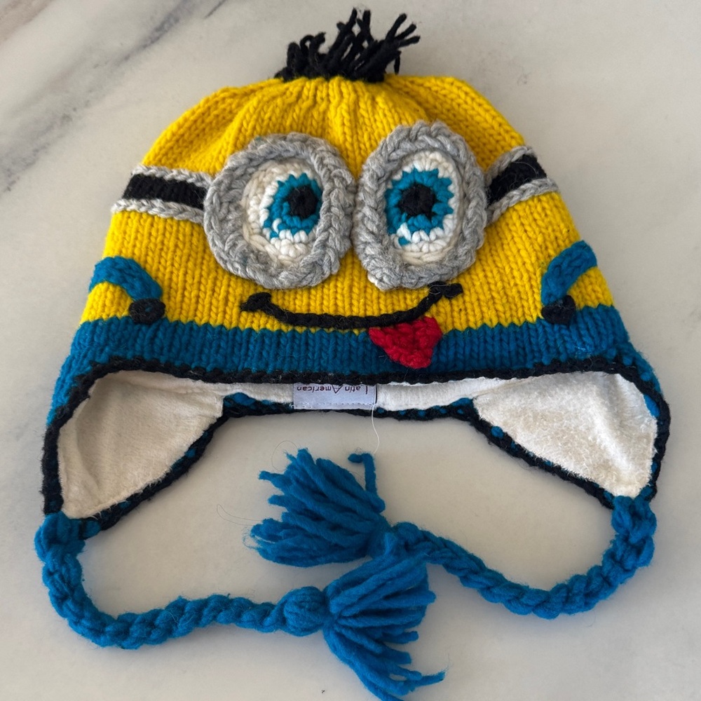 Yellow and Blue Hand Knit Minion Character Beanie